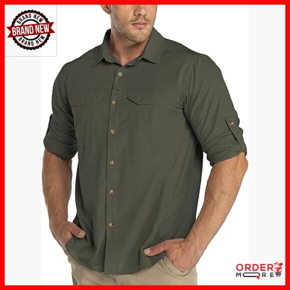 Men's Long Sleeve UPF 50 Hiking Shirt Quick Dry Convertible Sleeves
